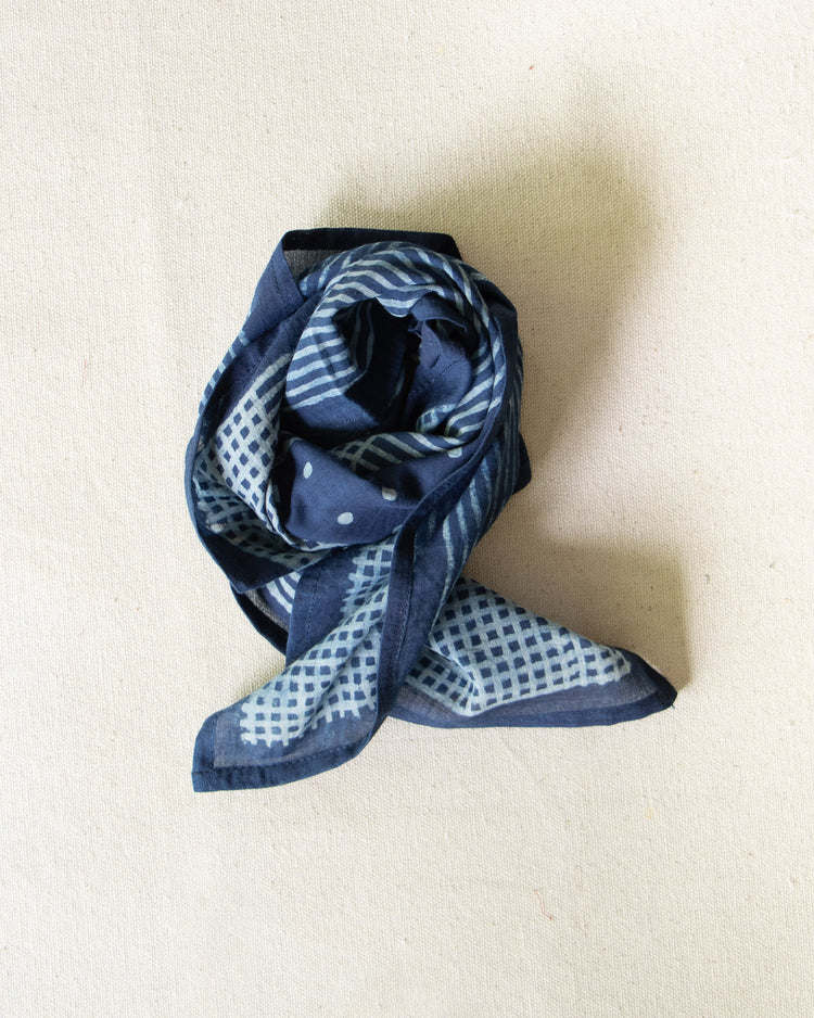 Lines and Dots Bandana in Indigo