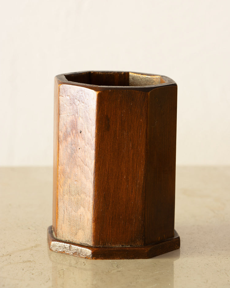 A Handcarved Treen Brush Pot