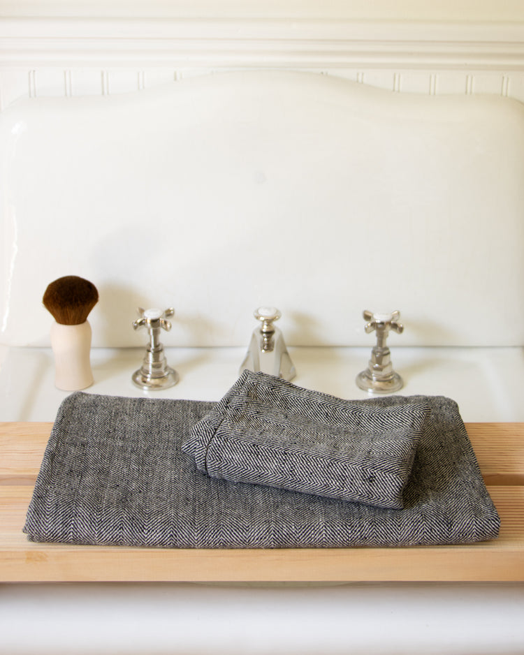 Herringbone Linen Bath and Hand Towel Black