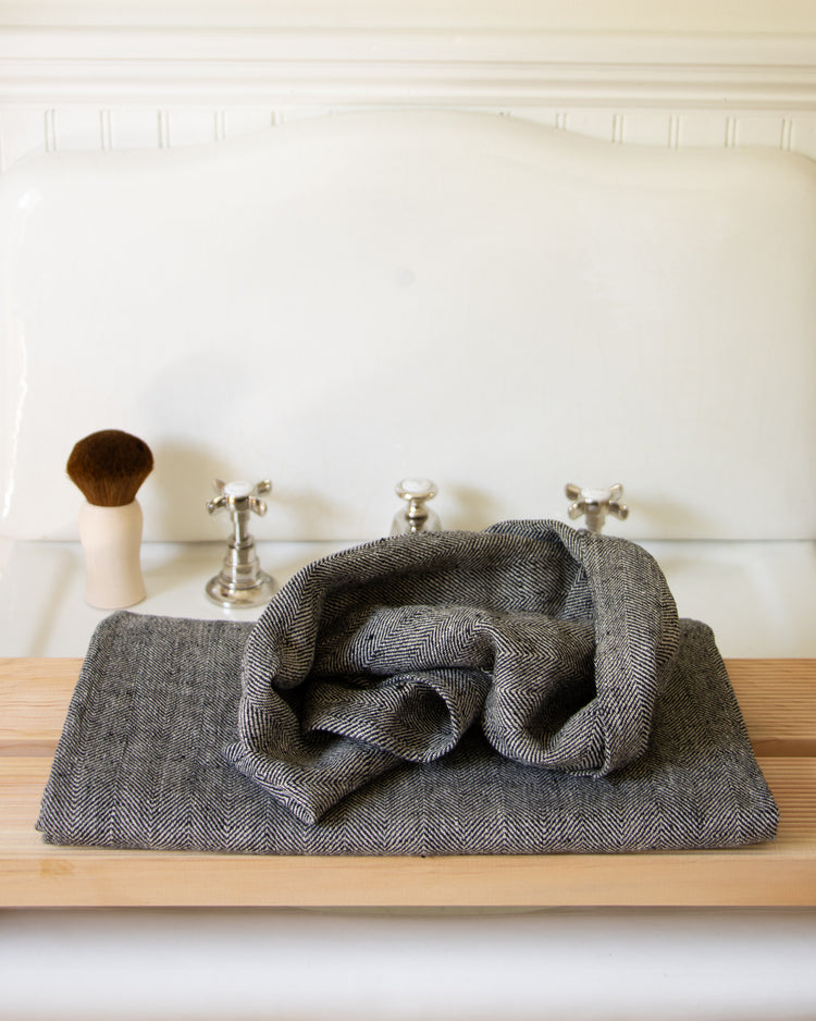 Herringbone Linen Bath and Hand Towel Black