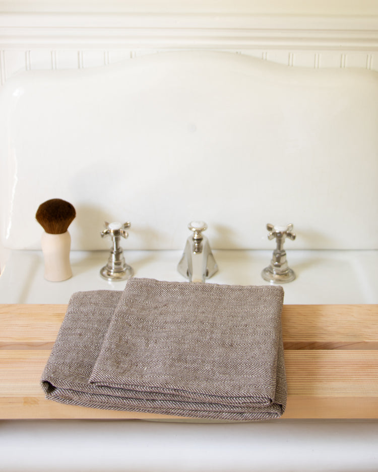 Herringbone Linen Bath and Hand Towel Light Brown
