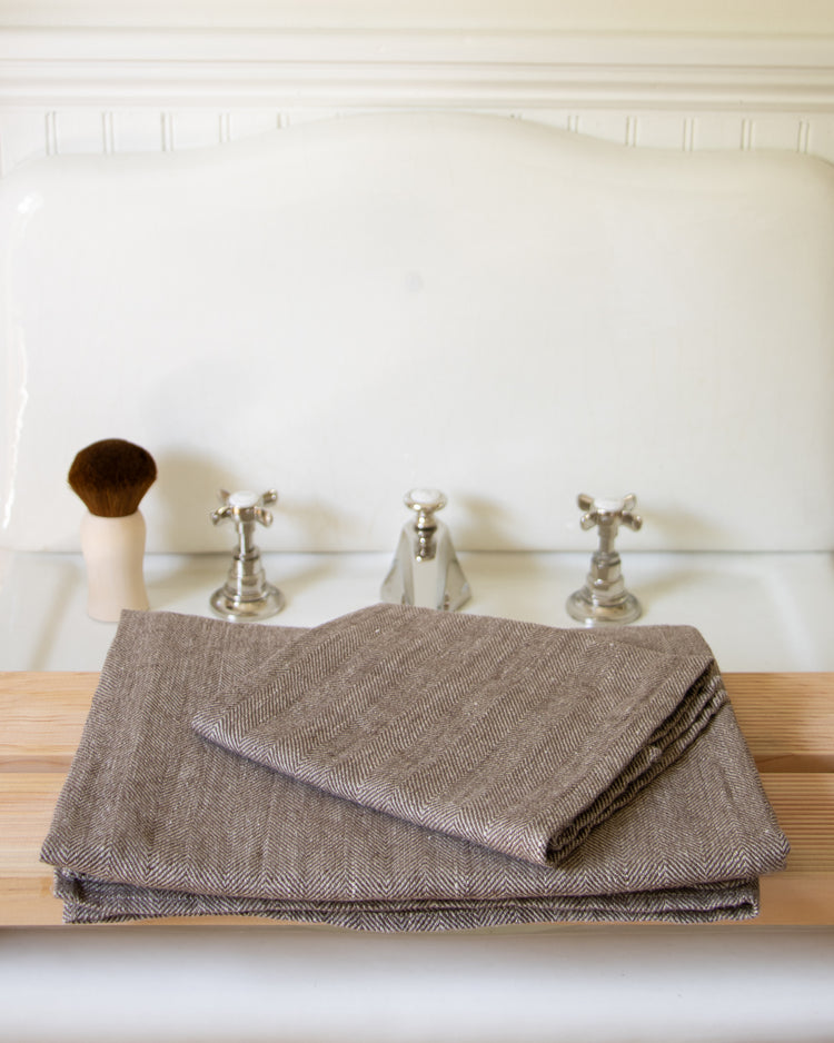 Herringbone Linen Bath and Hand Towel Light Brown