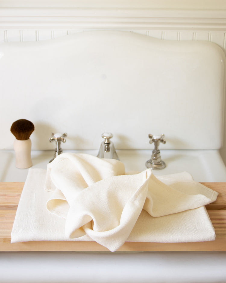 Herringbone Linen Bath and Hand Towel White