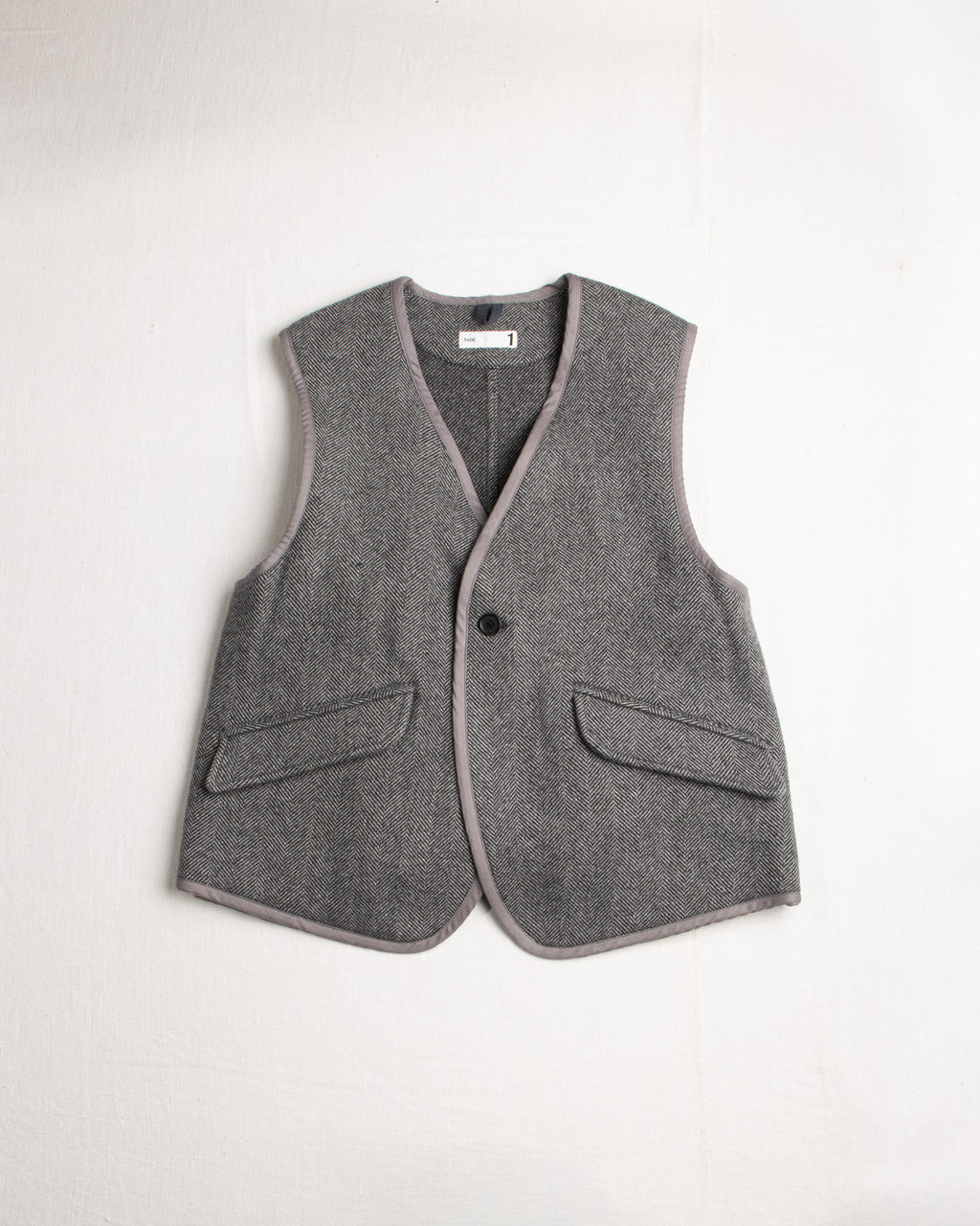 Herringbone Wool Back Slit Vest Gray