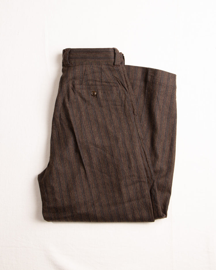 Striped Wool Pleated Pants Brown