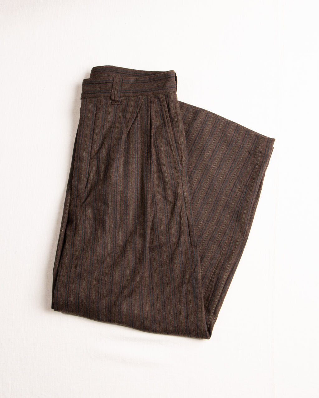 Striped Wool Pleated Pants Brown