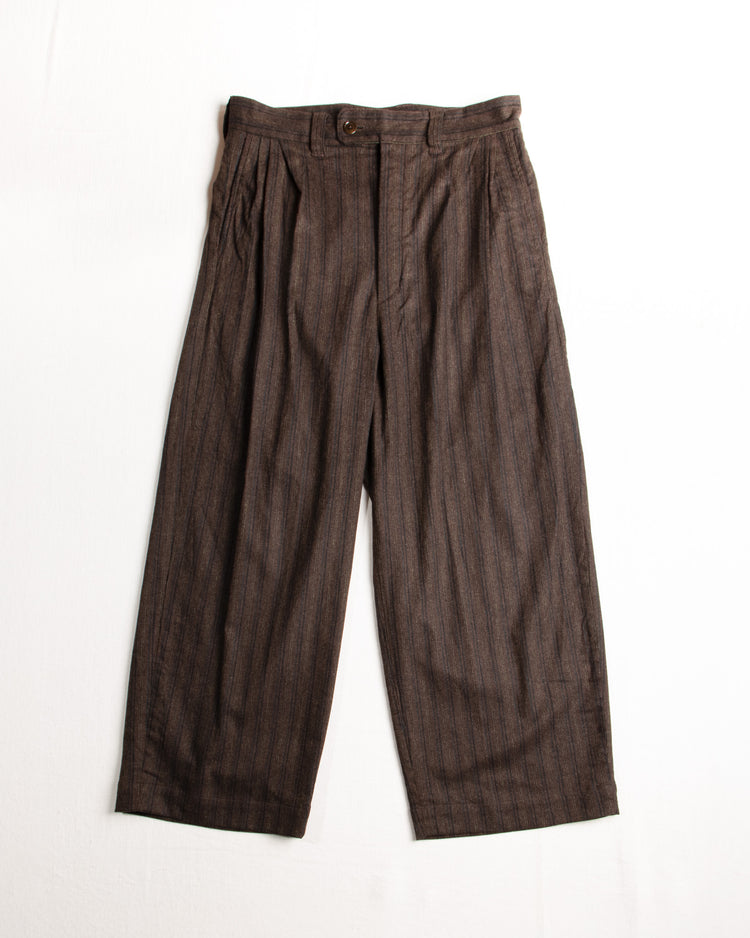 Striped Wool Pleated Pants Brown