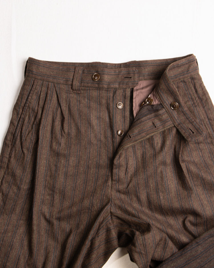 Striped Wool Pleated Pants Brown