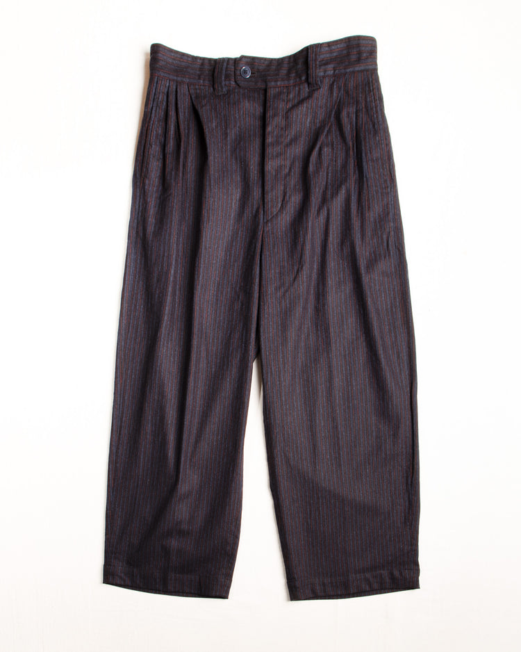Striped Wool Pleated Pants Navy