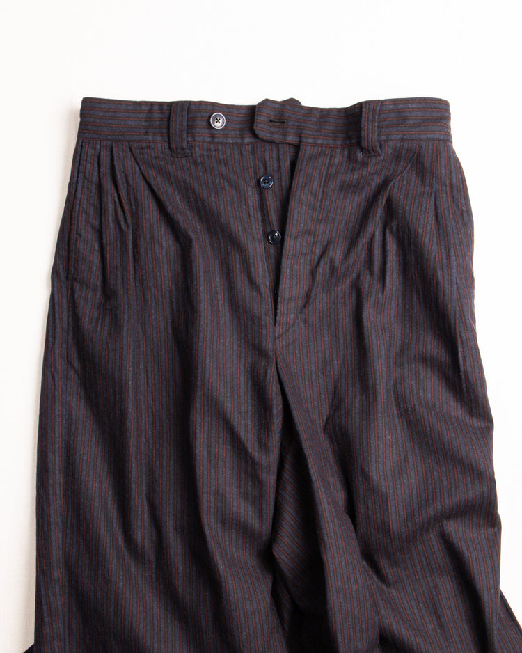 Striped Wool Pleated Pants Navy
