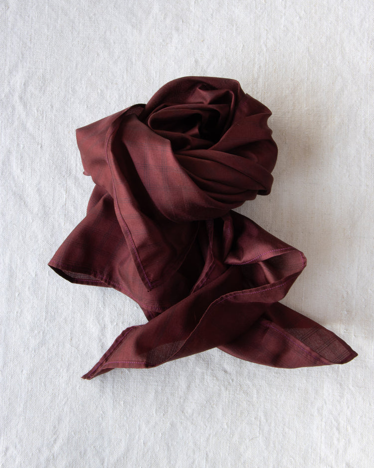 Large Silk Bandana Burgundy Windowpane Check