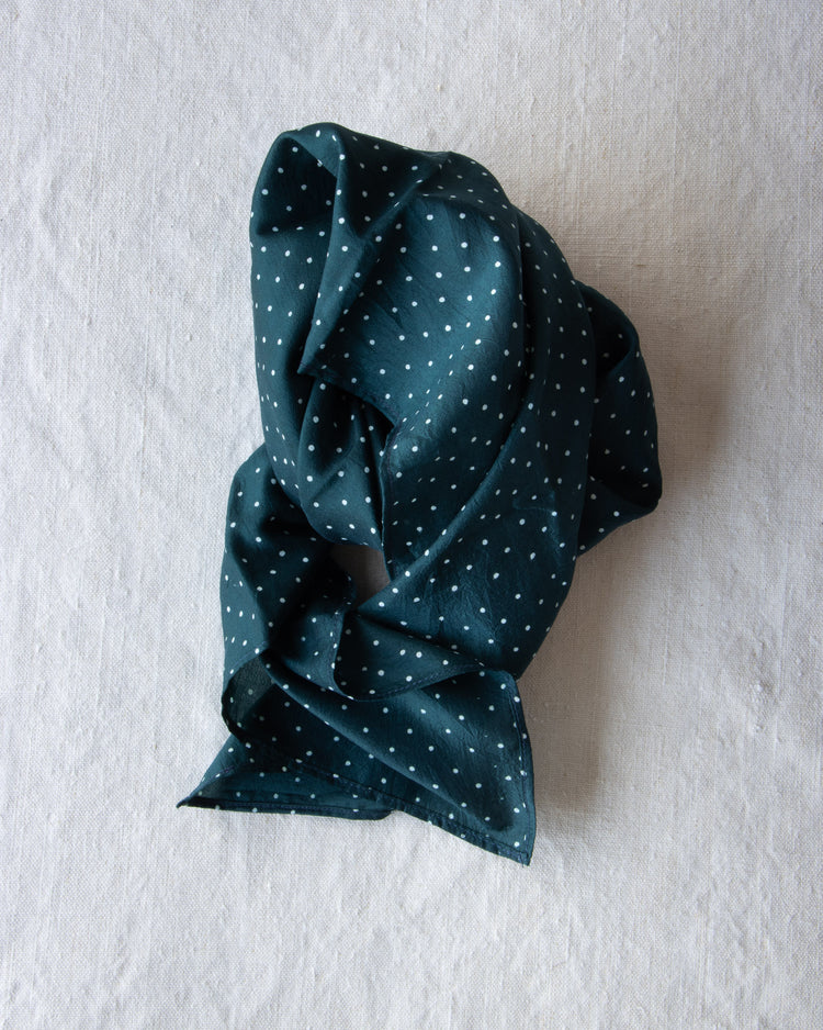 Large Silk Bandana Teal Dots