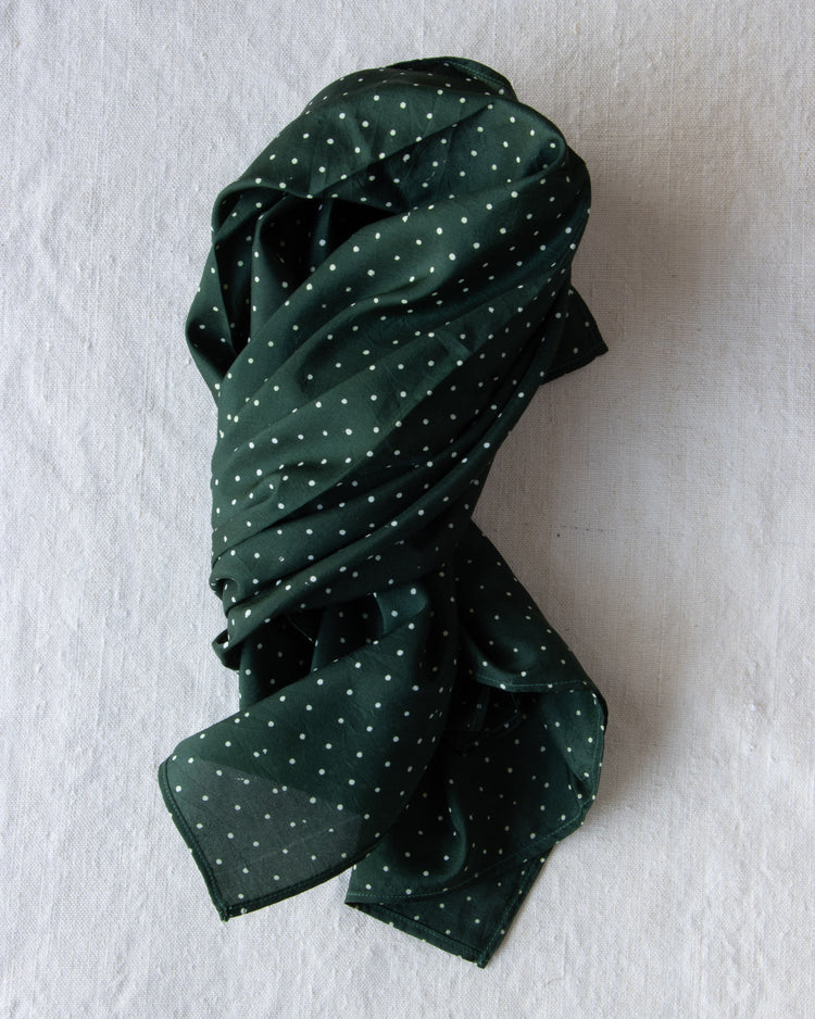 Large Silk Bandana Dark Green Dots