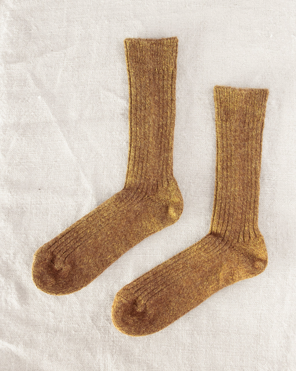 Yahae Alpaca Linen Ribbed Socks Yellow x Brown