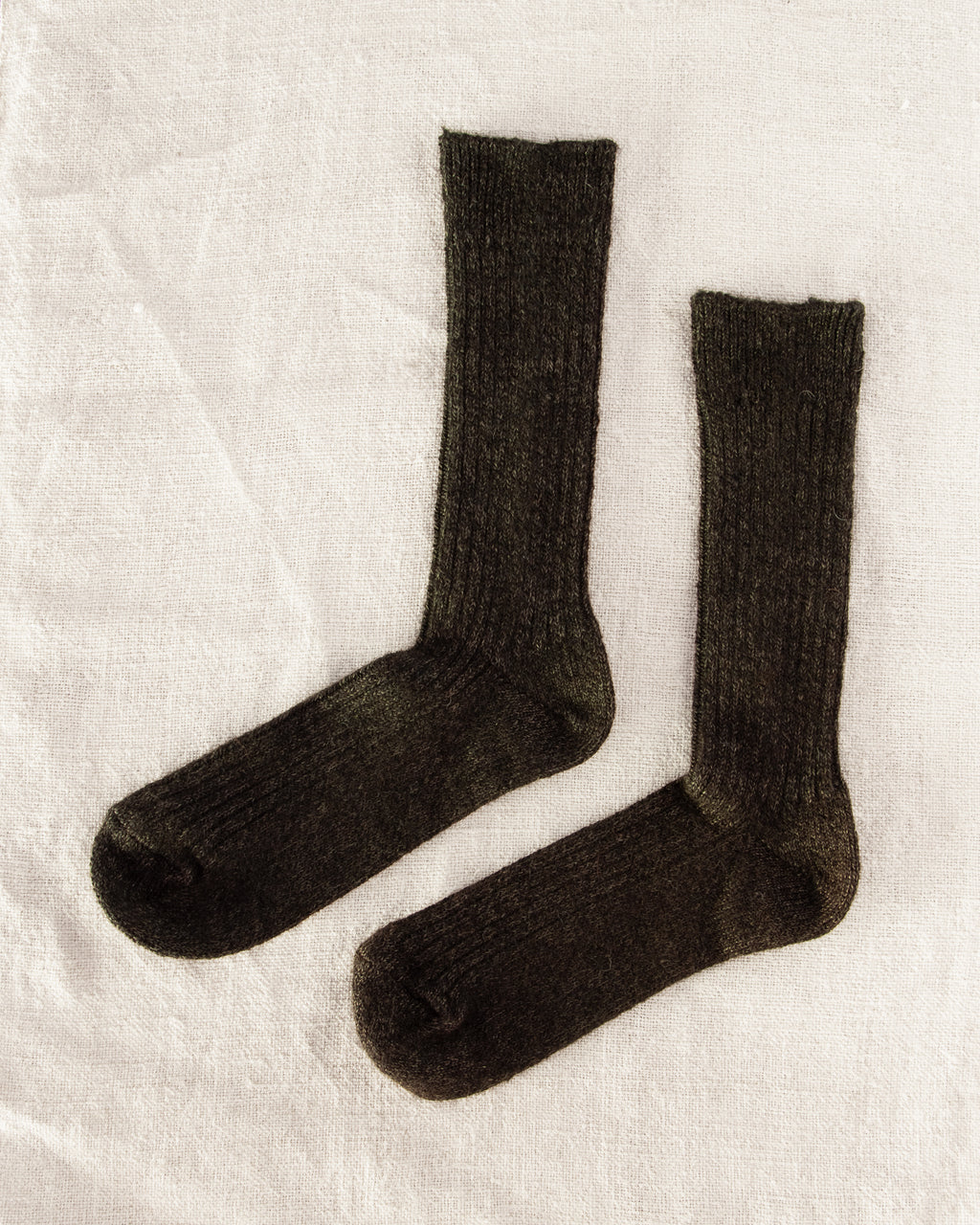 Yahae Alpaca Linen Ribbed Socks Green x Black