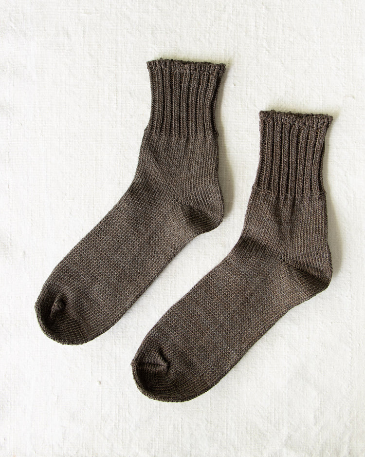 Yahae Linen Organic Cotton Ankle Socks Brown