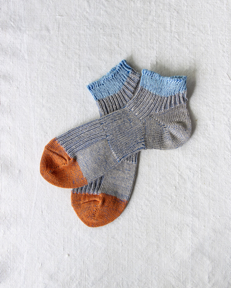 Yahae Linen Sneaker Socks Blue x Orange
