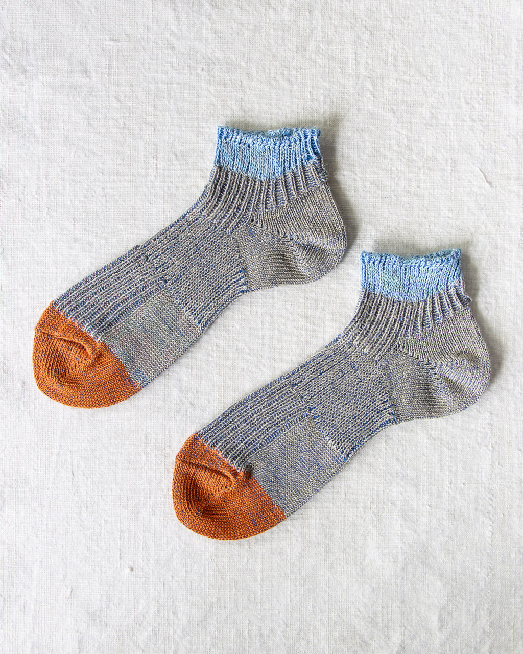 Yahae Linen Sneaker Socks Blue x Orange
