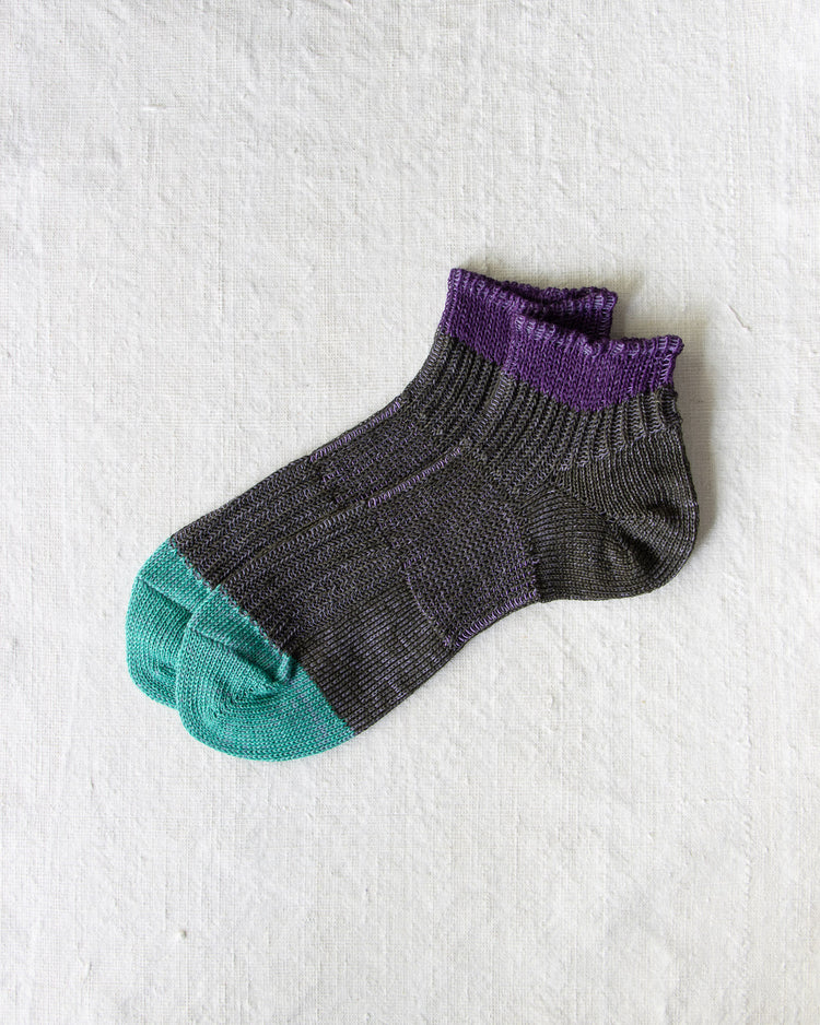 Yahae Linen Sneaker Socks Purple x Green