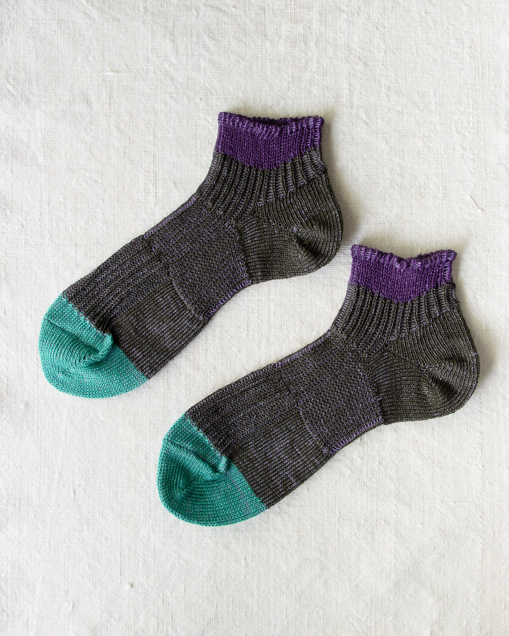 Yahae Linen Sneaker Socks Purple x Green