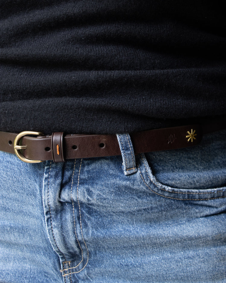 Embroidered Leather Belt Brown