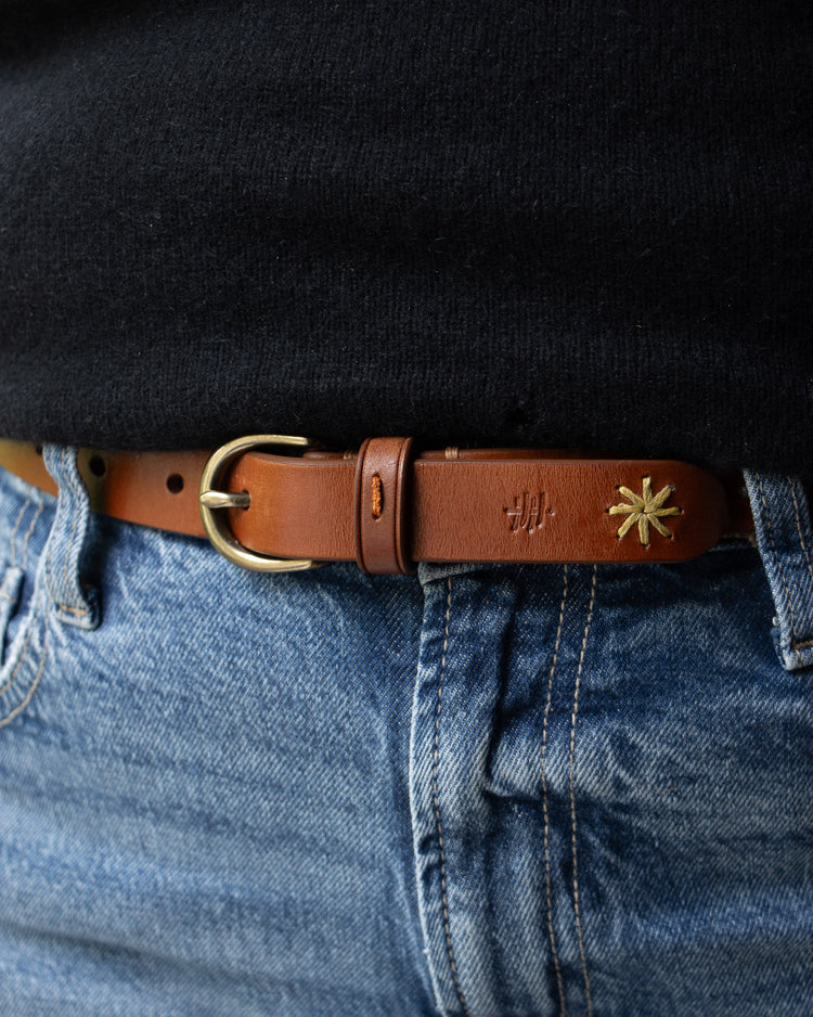 Embroidered Leather Belt Tan