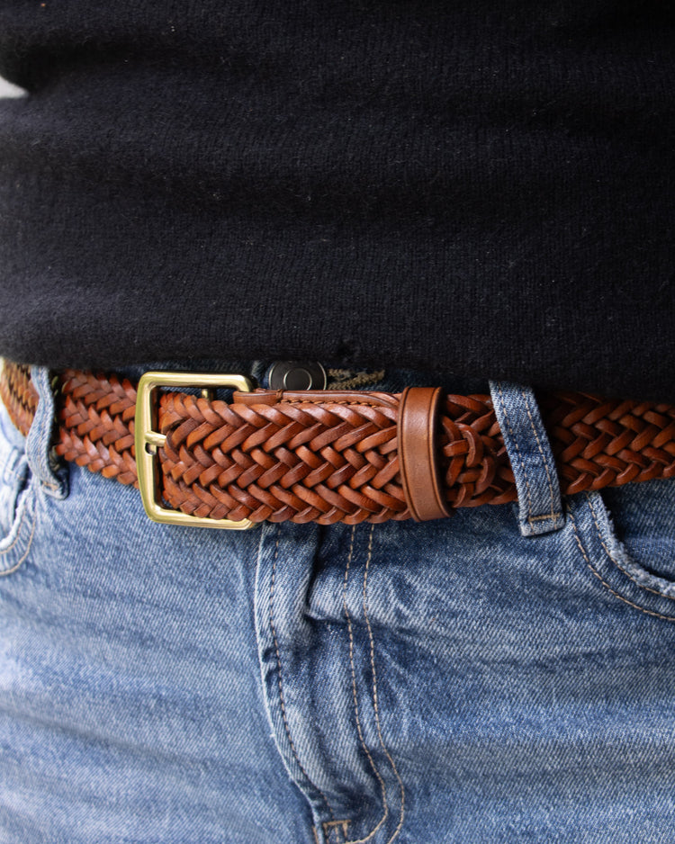 Woven Leather Belt Wide