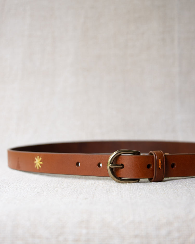 Embroidered Leather Belt Tan