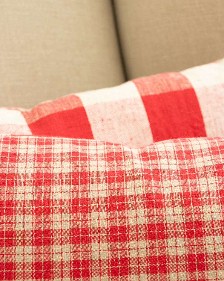 Red Check French Linen Cushion