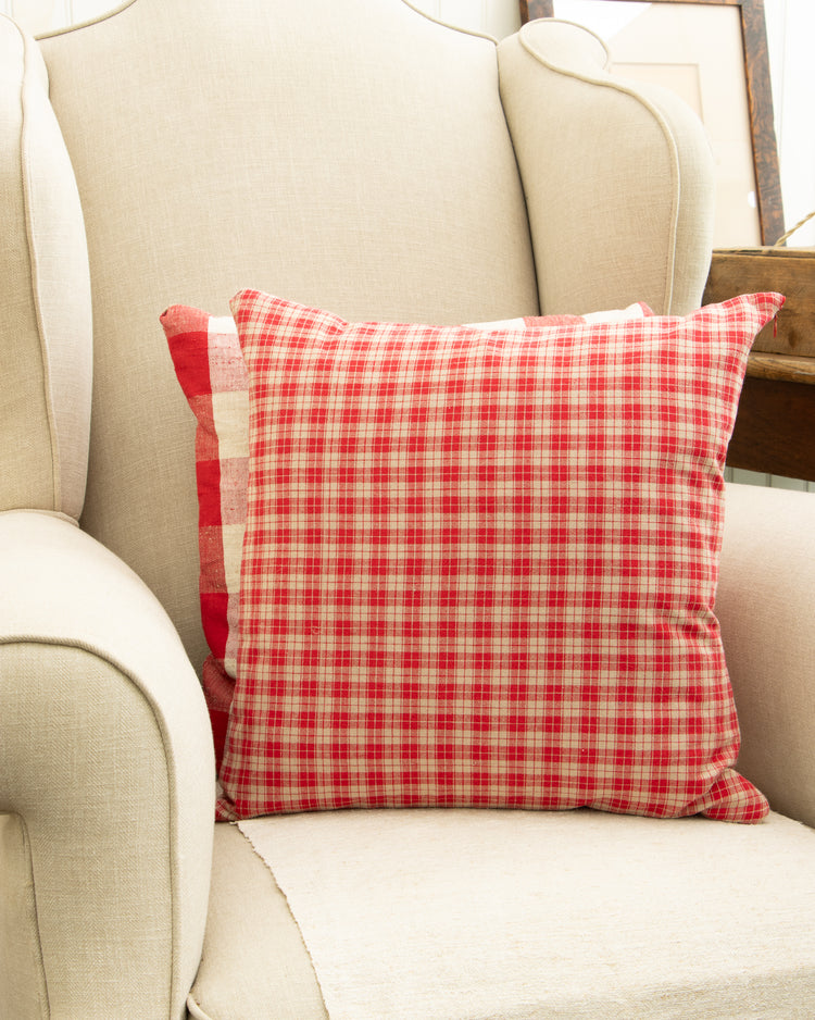 Red Check French Linen Cushion