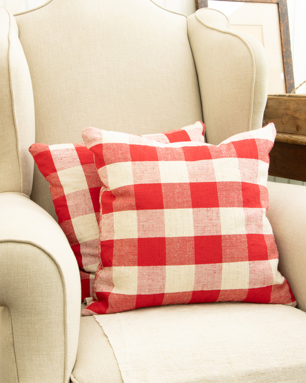 Red Check French Linen Cushion