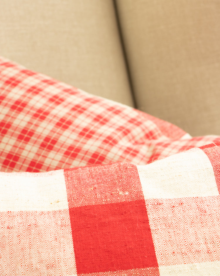 Red Check French Linen Cushion