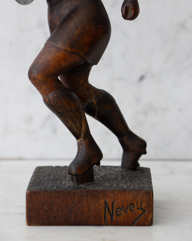 Carved Wooden Rugby Player