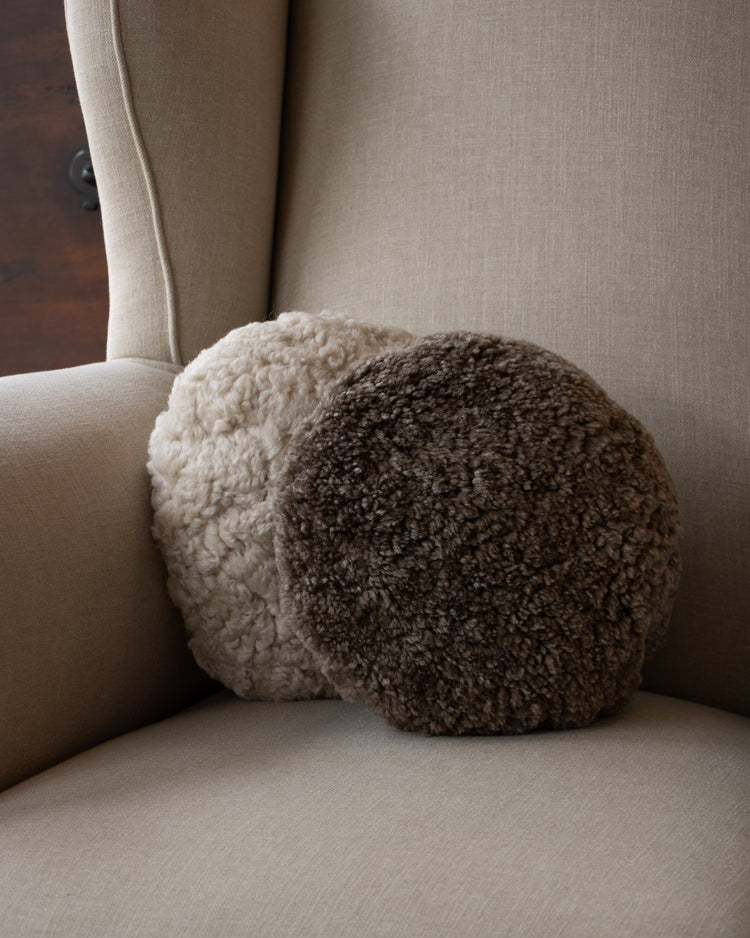 Sheepskin Pillow - Pewter Round