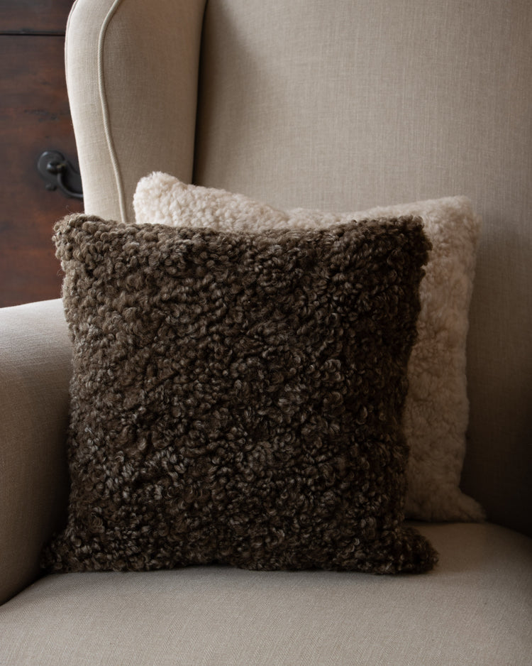 Sheepskin Pillow - Pewter Square