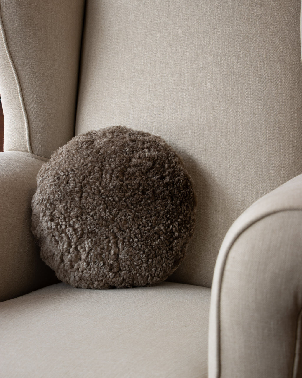Sheepskin Pillow - Pewter Round