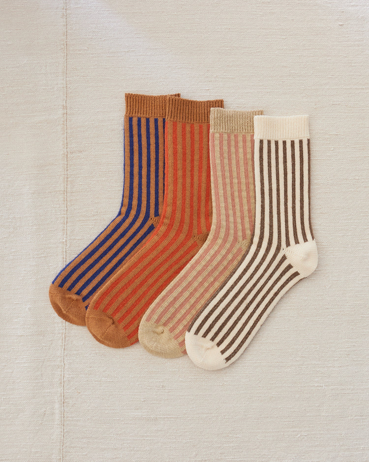 Yahae Organic Cotton Mohair Stripes Socks Blue
