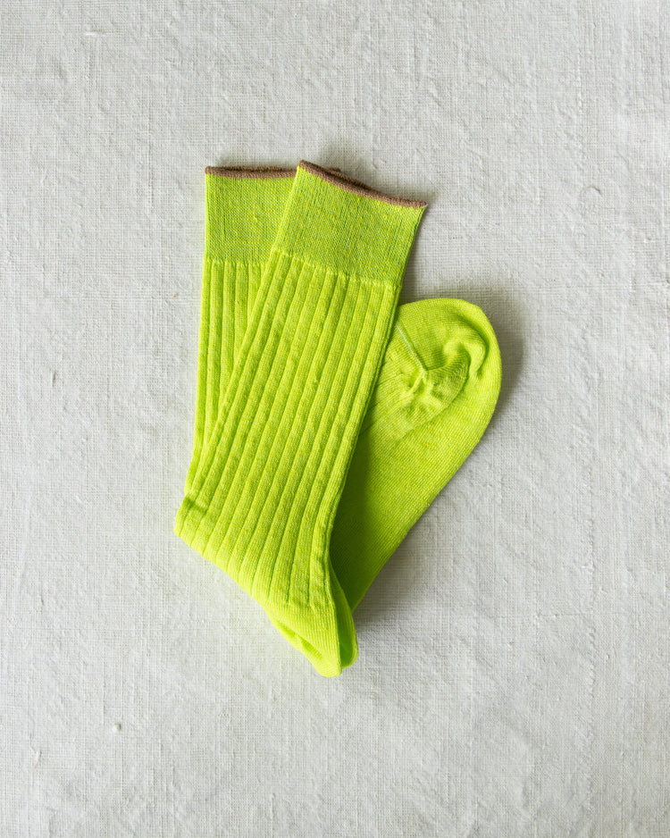 Yahae Linen Ribbed Socks Lime
